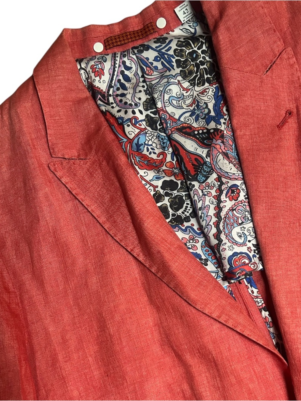 Robert Graham 100% Linen Men’s Blazer With Paisley Print lining In Coral Size 42